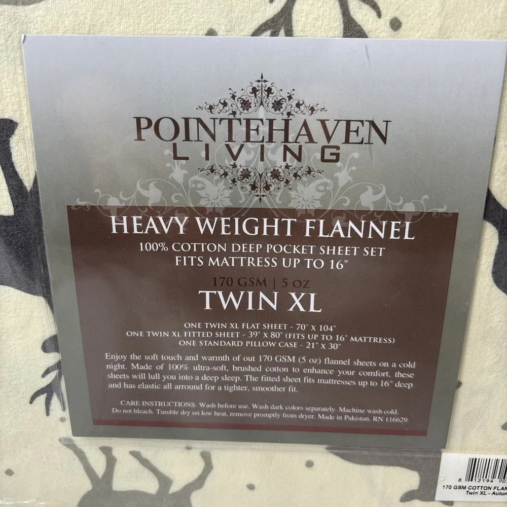 Pointehaven Living Heavy Weight Flannel Cotton Twin XL‎ Autumn Deer Sheet Set